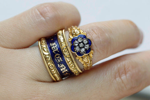 Wide Georgian Blue Enamel Memorial Ring
