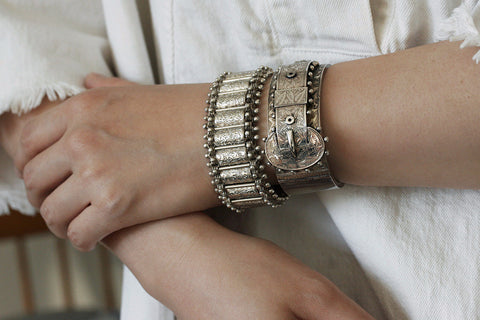 Victorian Sterling Wide Buckle Bangle	