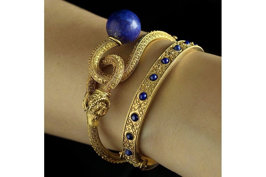 LAELIUS Antiques – Victorian Etruscan Revival Lapis & Ram's Head