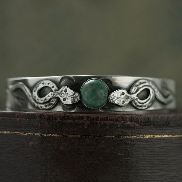 Silver and Turquoise Double Serpent Bangle