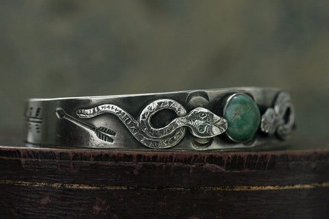 Silver and Turquoise Double Serpent Bangle