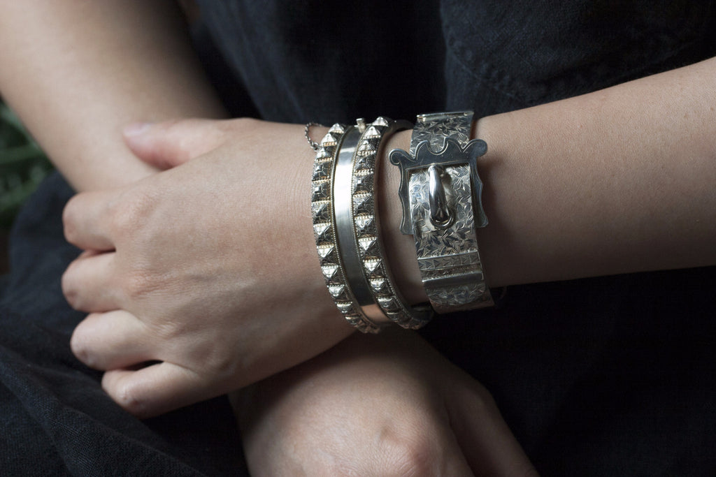 Late Victorian Sterling Studded Bangle