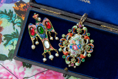 19th Century Enamel Gold Bird Pendant