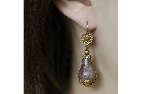 Victorian Agate Pinchbeck Drop Earrings