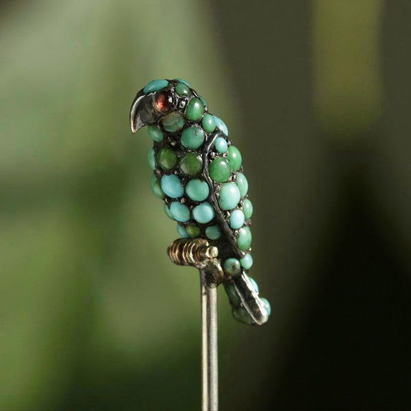 Mid Victorian Pavé Turquoise Bird Stick Pin