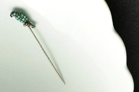 Mid Victorian Pavé Turquoise Bird Stick Pin