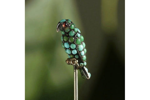 Mid Victorian Pavé Turquoise Bird Stick Pin