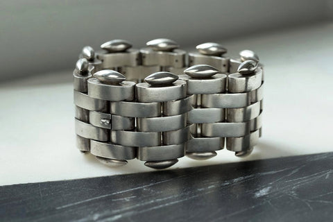Victorian Wide Sterling Silver Bracelet