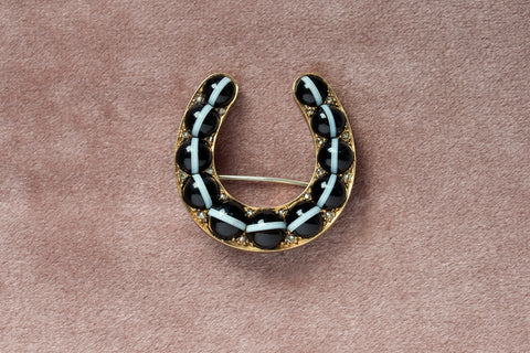 Victorian Banded Agate Diamond Horseshoe Brooch