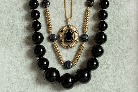 Victorian Jet & Banded Agate
