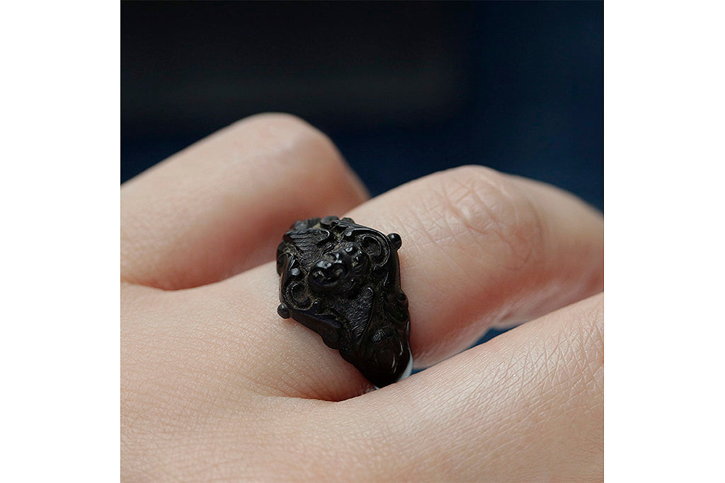 Rare Victorian Vulcanite Cherub Ring