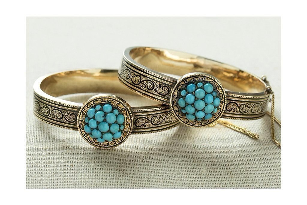 Victorian Matched Set of Turquoise and Black Enamel Bangles