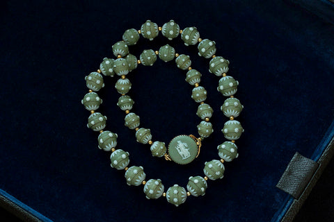 Rare Georgian Wedgwood Green Beads Necklace